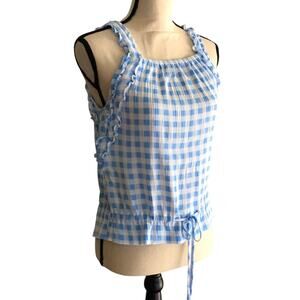 Women's blue white check tank top Versona size s coquette girl pin up softgirl